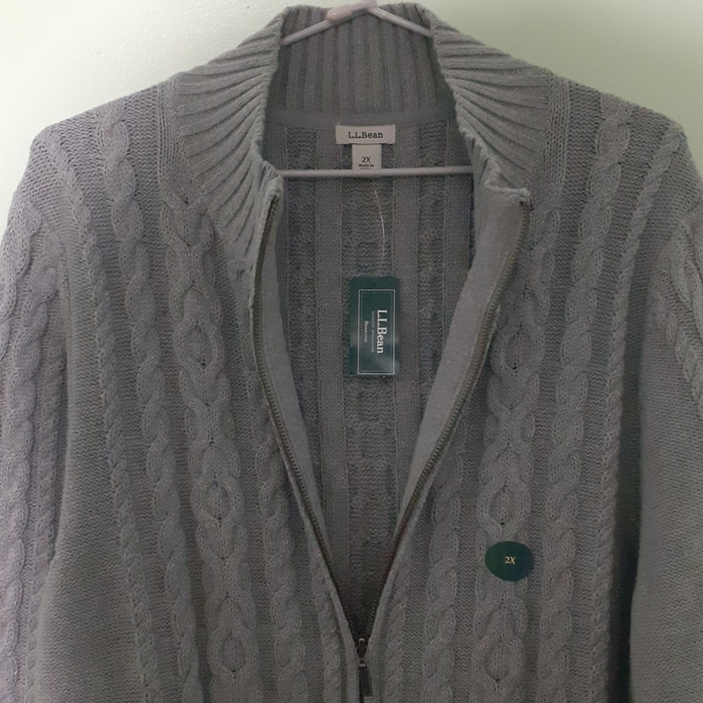 L.L.Bean Signature Cotton Fisherman Sweater Irish Cable Knit Long Cardigan 2xNEW